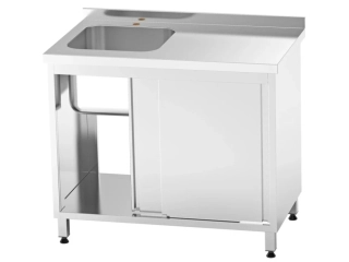 Nerezový dřez vlevo se skříňkou,  posuvné dveře 100x60x85cm, (dřez 45x41x30cm)