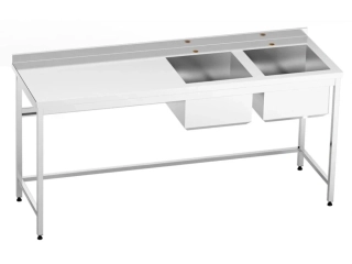 Nerezový stůl s dvojdřezem vpravo 160x60x85cm, (dřez 45x45x30cm)