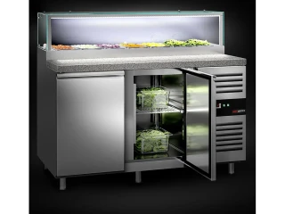 Saladeta PREMIUM - 1510 mm - 2 dveře - se skleněným nástavcem pro 7x GN 1/3 & 1 police - žulová pracovní deska