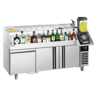 Koktejlová barová stanice s chlazením - 1600 mm - 235 L - 2 dveře, 1 zásuvka & 230 V zásuvka