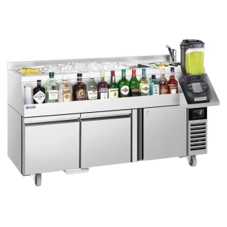 Koktejlová barová stanice s chlazením - 1600 mm - 235 l - 1 dveře, 2 zásuvky & 230 V zásuvka