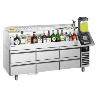 Koktejlová barová stanice s chlazením - 1600 mm - 235 L - 6 zásuvek & 230 V zásuvka