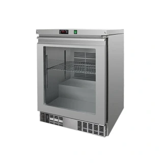 Podpultový mrazák Nerezová ocel PREMIUM - 595 mm - 110 l - až -20 °C - s 1 skleněné dveře - Dvojitě zasklené dveře; Digitální termostat; Ventilované…