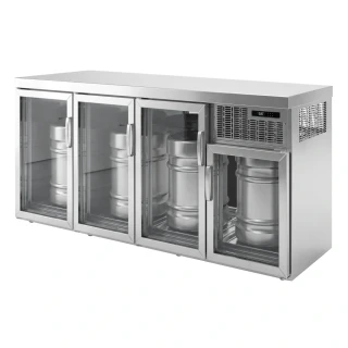 Chladič na sudy - 4x50 L sudy - 2100x600 mm - Se 4 skleněnými dveřmi
