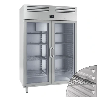 Nerezová mrazicí skříň Premium PLUS - GN 2/1 - 1240 L - se 2 skleněnými dveřmi